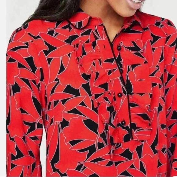 Ann Taylor Floral Ruffle Cuffed Shirtdress in Night Sky Size Small - Picture 11 of 12